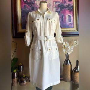 Sharagano Belted Front Zip Utility Shirt Dress